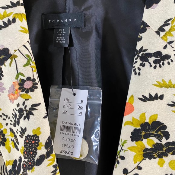 NWT Topshop IDOL Floral Leaf Print Blazer Size 4 US - Picture 7 of 12